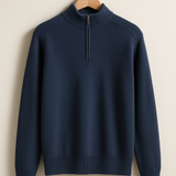 Pullover de Malha - Meio Zíper com Colarinho Alto e Stretch Flexível