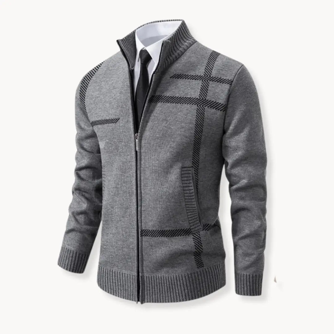 Sweater de Malha - Fecho Total à Frente e Mistura de Lãs Macias