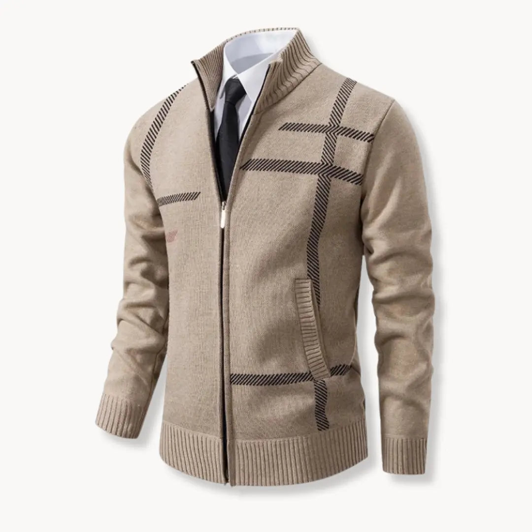 Sweater de Malha - Fecho Total à Frente e Mistura de Lãs Macias