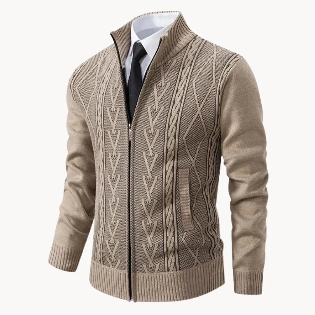 Sweater de Malha – Com Fecho Frontal e Gola, Punhos e Bainha Canelados