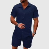 Conjunto de Loungewear - Camisa Texturizada & Calções Relaxados para Conforto