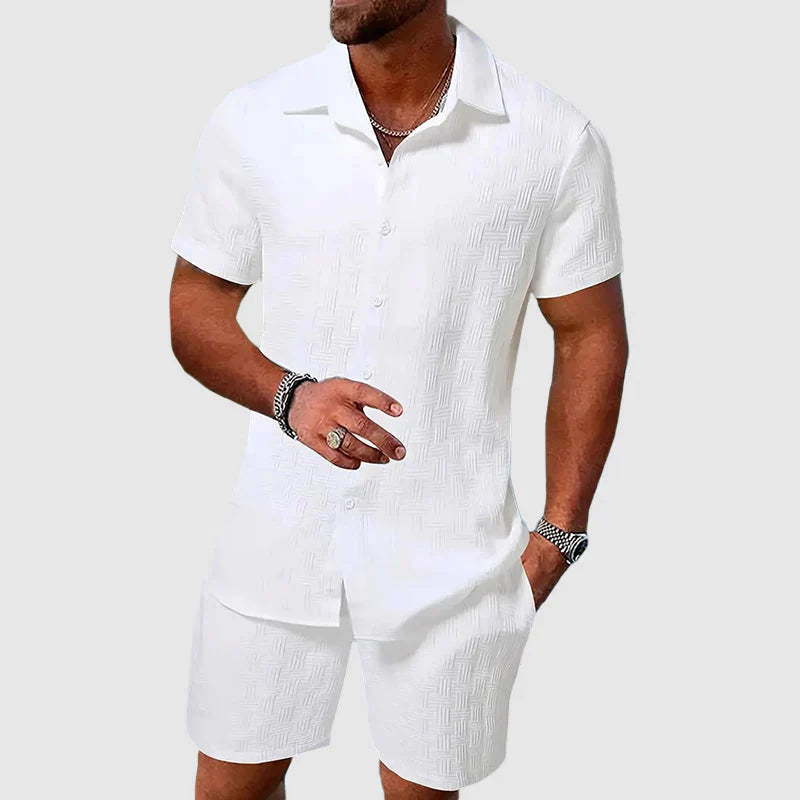 Conjunto de Loungewear - Camisa Texturizada & Calções Relaxados para Conforto