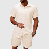 Conjunto de Loungewear - Camisa Texturizada & Calções Relaxados para Conforto