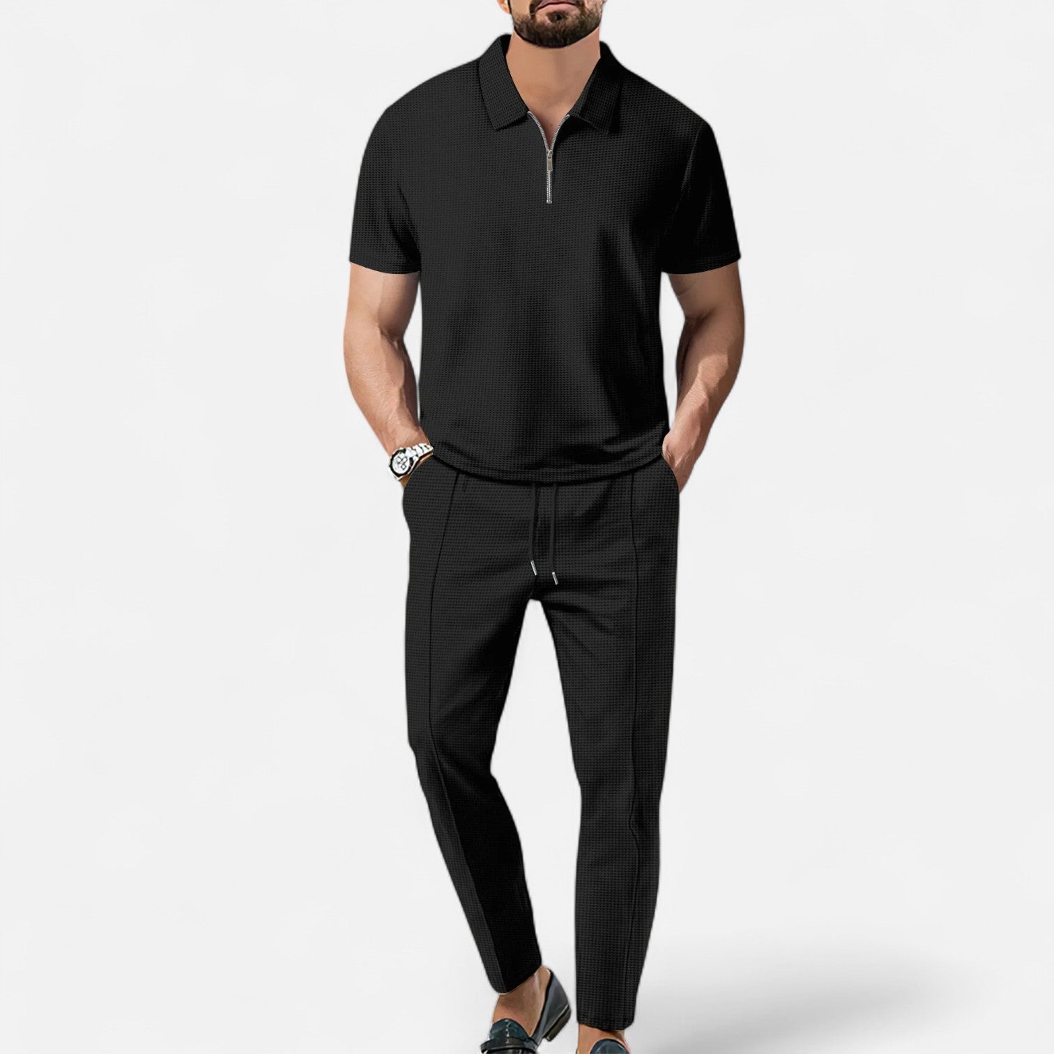 Conjunto de Polo e Calças – Look Coordenado em Tecido Misturado