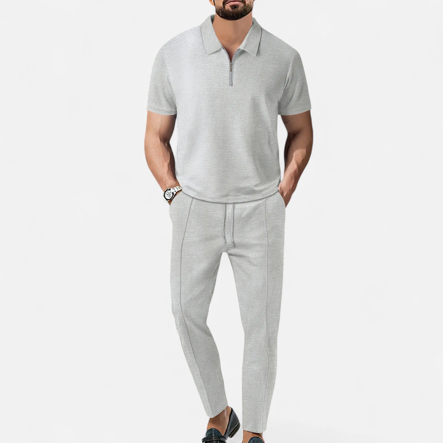 Conjunto de Polo e Calças – Look Coordenado em Tecido Misturado