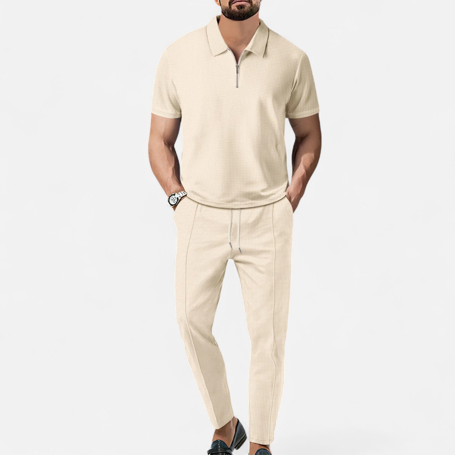 Conjunto de Polo e Calças – Look Coordenado em Tecido Misturado
