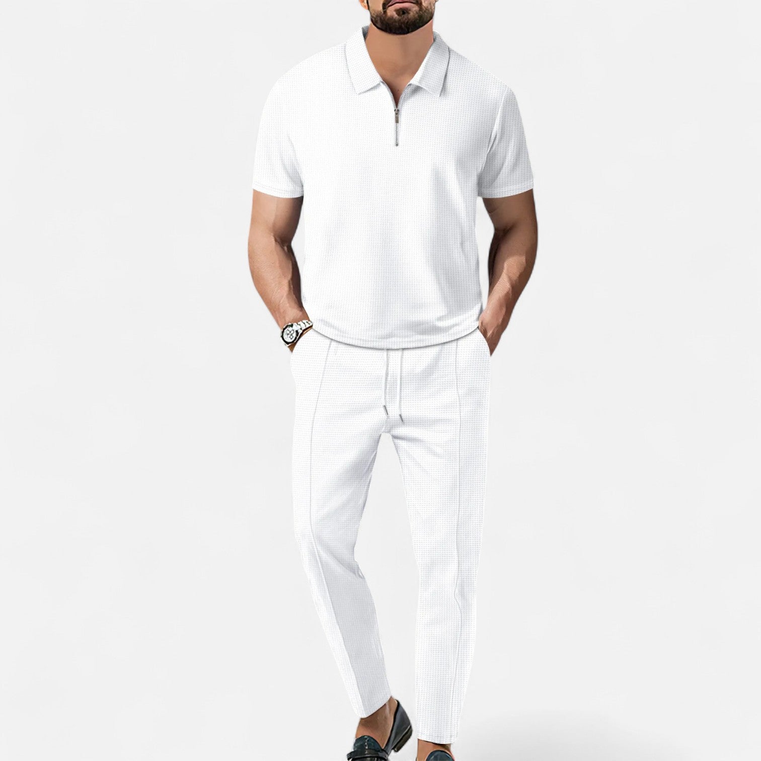 Conjunto de Polo e Calças – Look Coordenado em Tecido Misturado