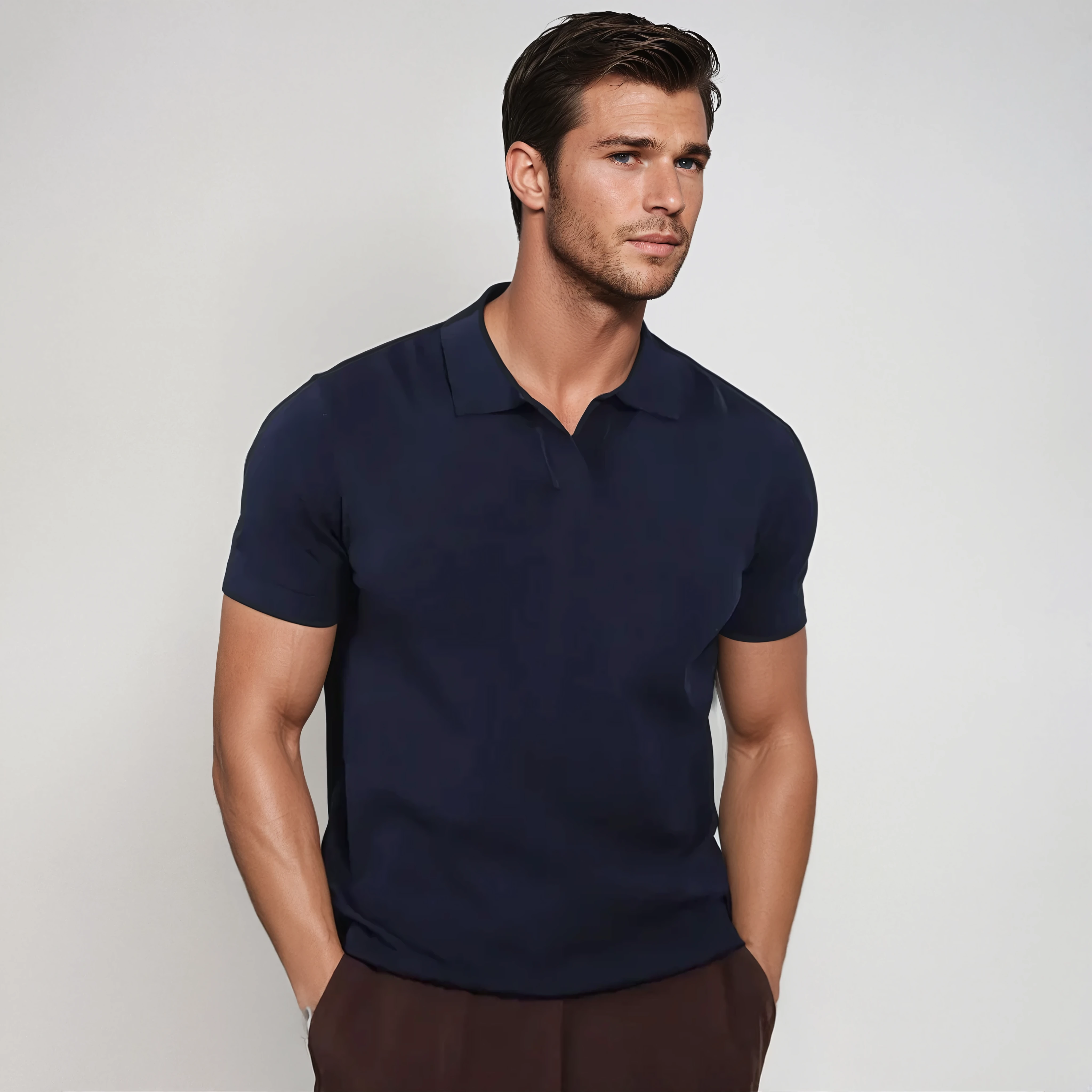 Camisa Polo - Mistura Natural de Curto Placket e Decote Elegante