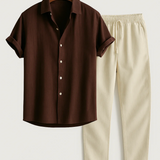 Conjunto de Camisa e Calças – Camisa de Manga Curta e Cintura Elástica
