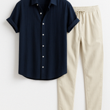 Conjunto de Camisa e Calças – Camisa de Manga Curta e Cintura Elástica