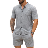 Conjunto de Camisa e Calções – Textura Retro em Malha e Movimento Fácil