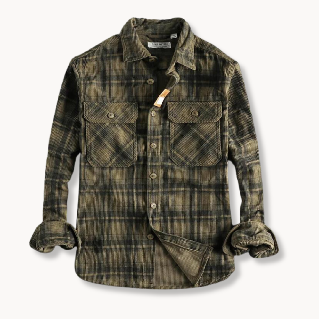 Camisa - Mistura de Corduroy com Botões à Frente e Forma Relaxada