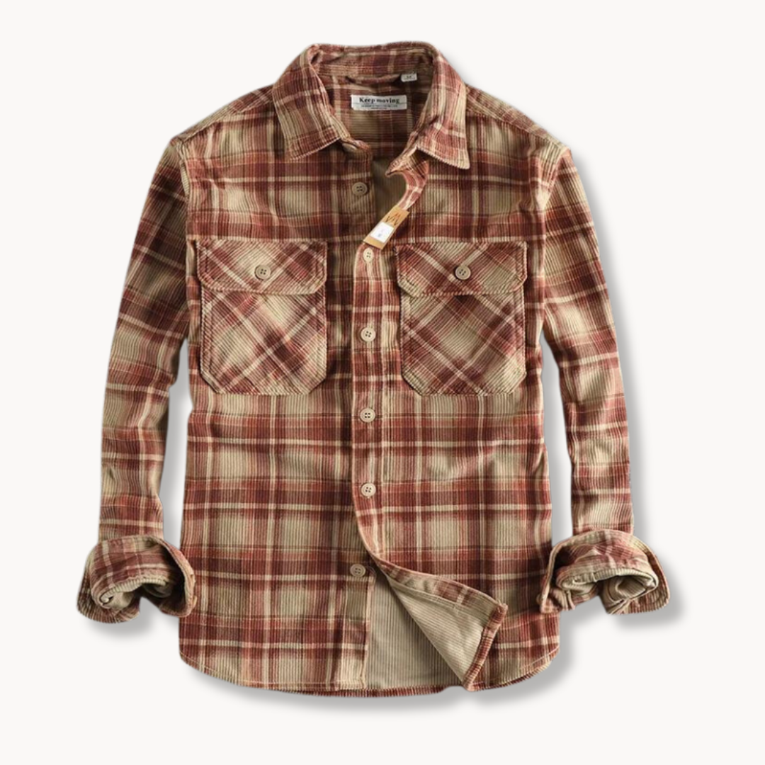 Camisa - Mistura de Corduroy com Botões à Frente e Forma Relaxada