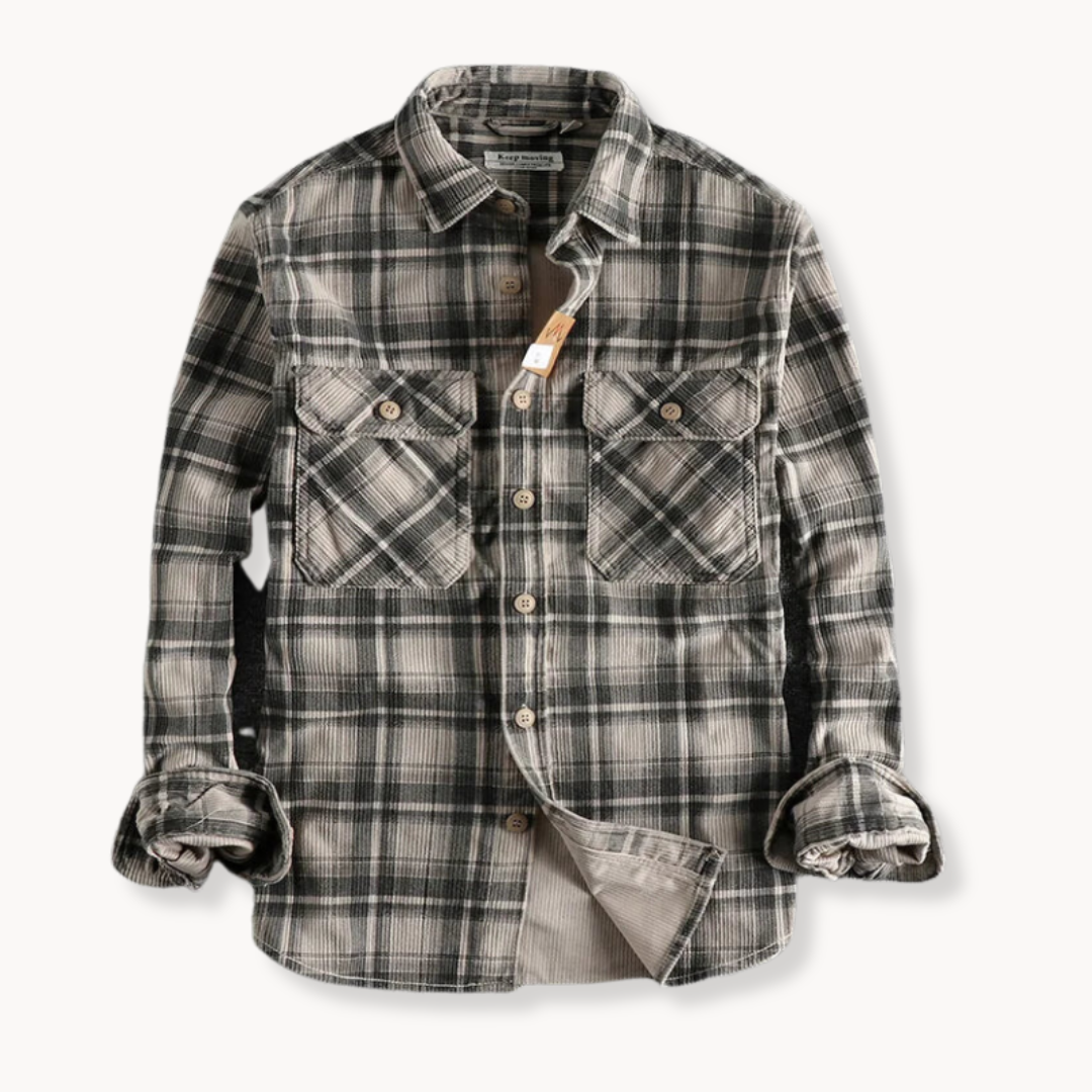 Camisa - Mistura de Corduroy com Botões à Frente e Forma Relaxada