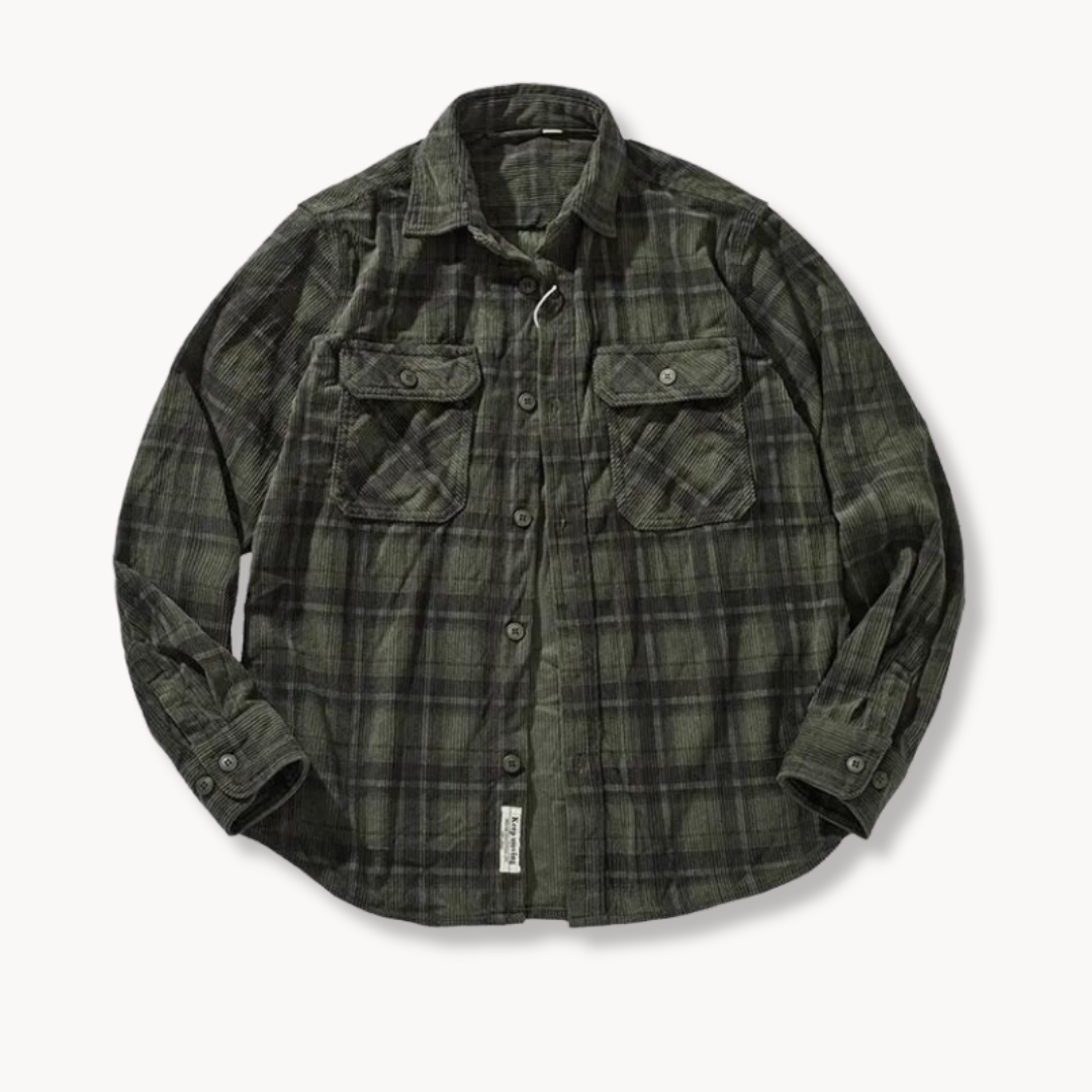 Camisa - Mistura de Corduroy com Botões à Frente e Forma Relaxada