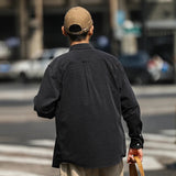 Camisa - Mistura de Veludo Cotelê com Padrão Listrado e Bolso Frontal