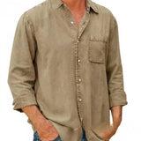 Camisa - Mistura de Denim em Forma Longa com Frente de Botões