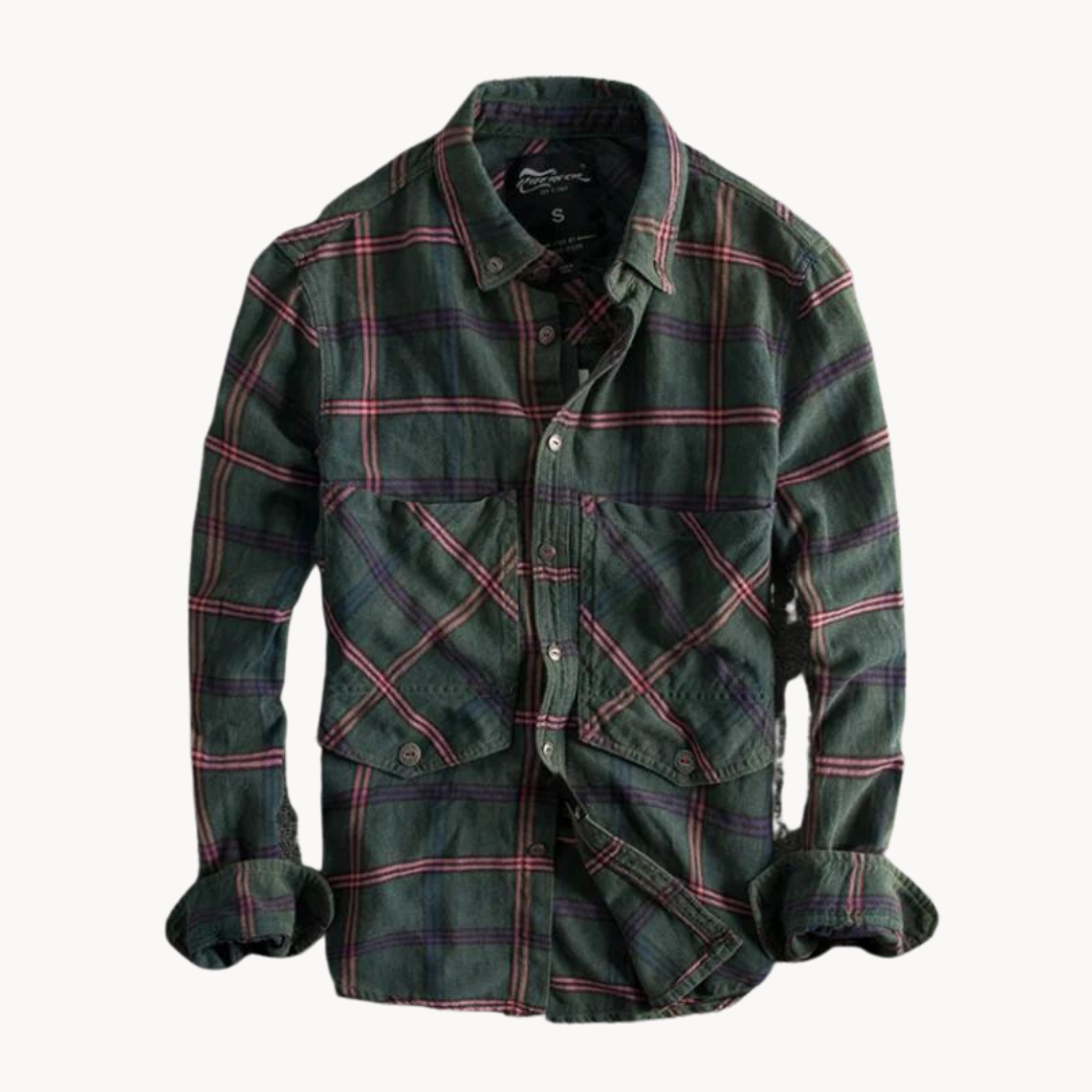 Camisa – Mistura de Flanela Ajustada com Colarinho Botão