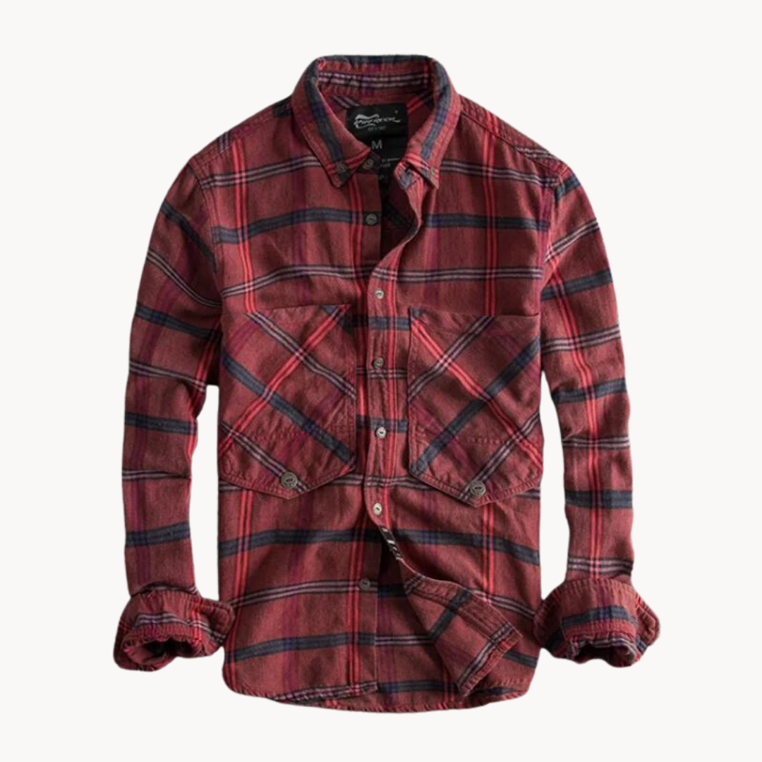 Camisa – Mistura de Flanela Ajustada com Colarinho Botão