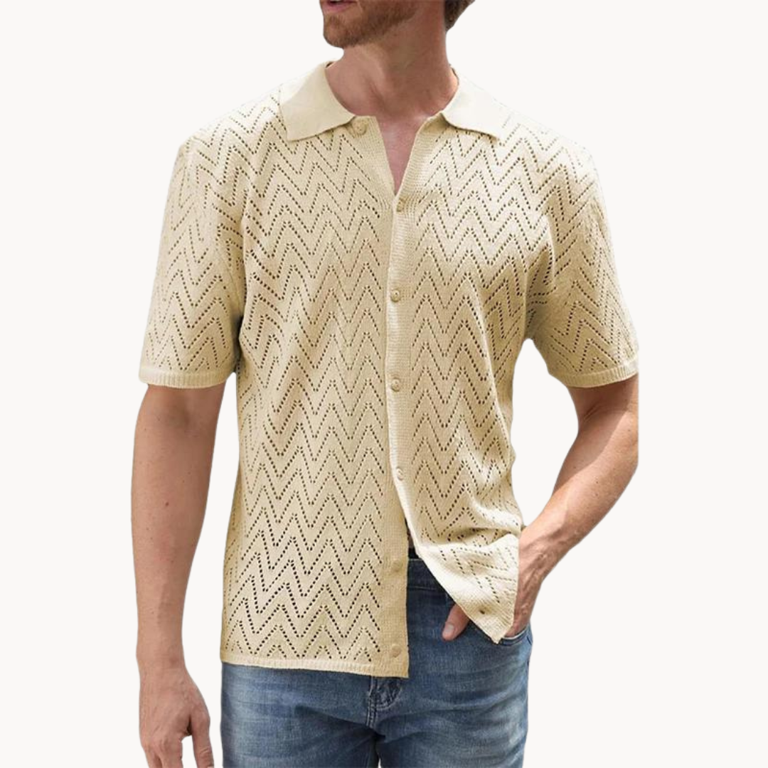 Camisa - Mistura de Malha com Botões à Frente e Colarinho Estruturado para Uso Fácil