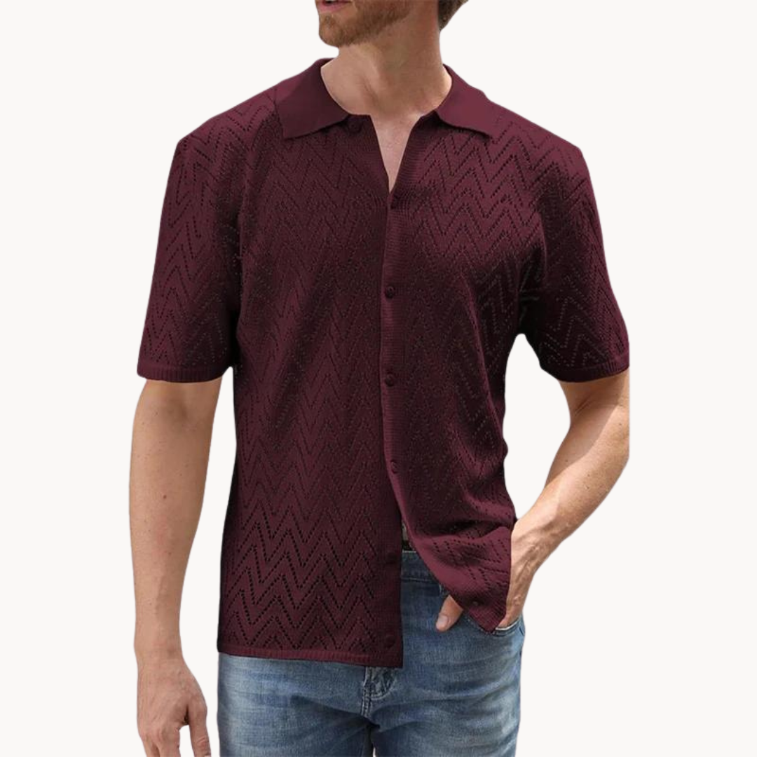 Camisa - Mistura de Malha com Botões à Frente e Colarinho Estruturado para Uso Fácil