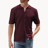Camisa - Mistura de Malha com Botões à Frente e Colarinho Estruturado para Uso Fácil