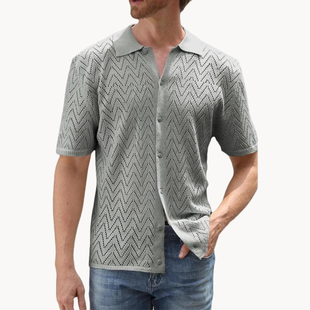 Camisa - Mistura de Malha com Botões à Frente e Colarinho Estruturado para Uso Fácil