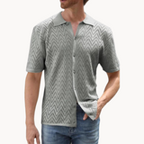 Camisa - Mistura de Malha com Botões à Frente e Colarinho Estruturado para Uso Fácil