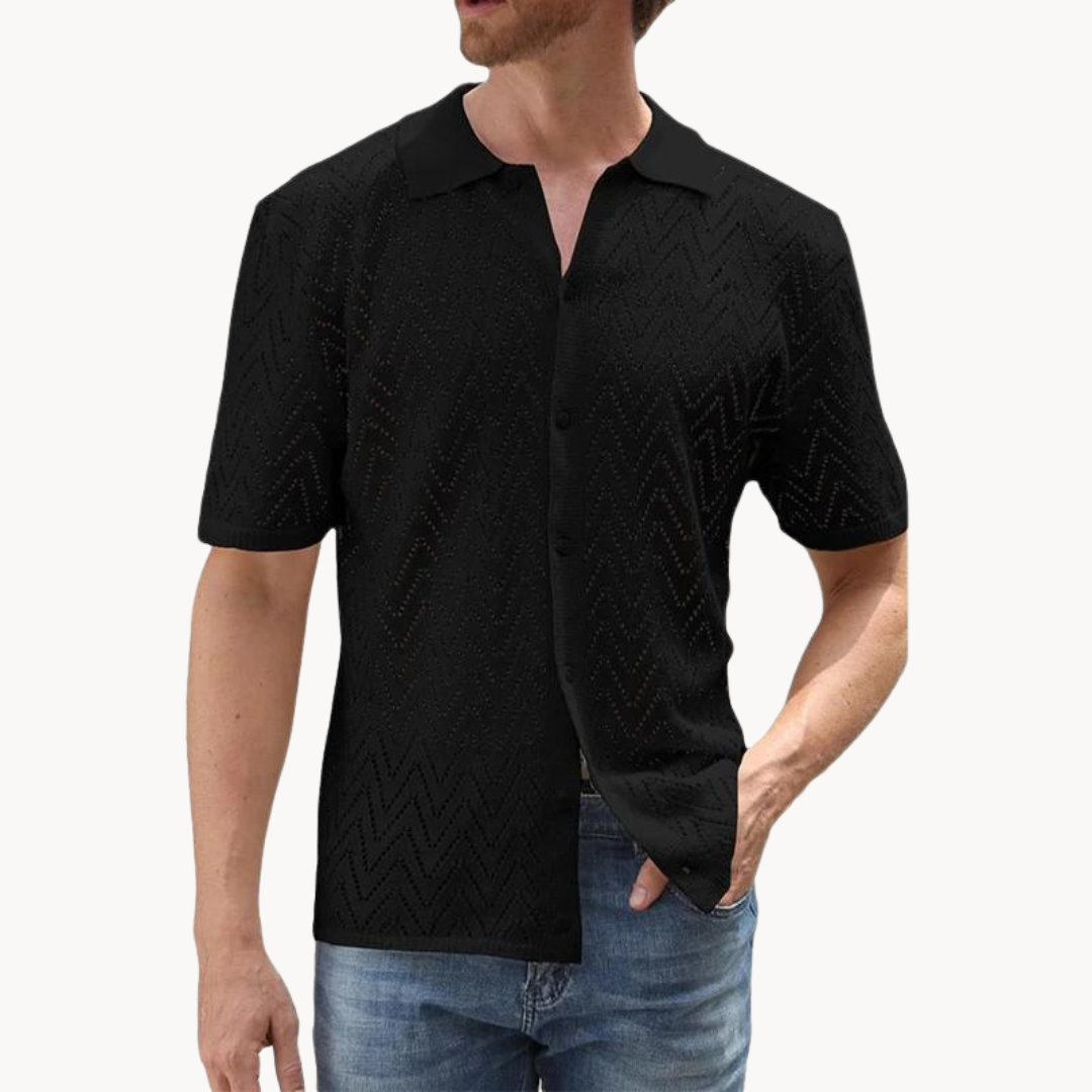 Camisa - Mistura de Malha com Botões à Frente e Colarinho Estruturado para Uso Fácil