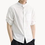 Camisa - Mistura de Poliéster com Gola Mandarim e Forma Elegante