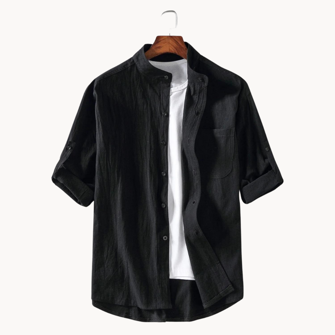 Camisa - Mistura de Poliéster com Gola Mandarim e Forma Elegante