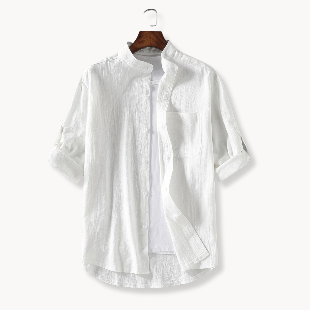 Camisa - Mistura de Poliéster com Gola Mandarim e Forma Elegante