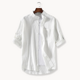 Camisa - Mistura de Poliéster com Gola Mandarim e Forma Elegante