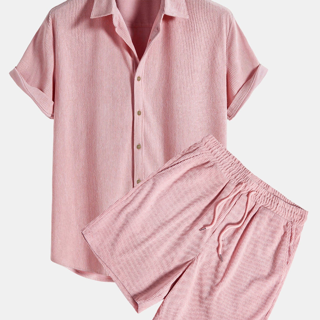 Conjunto de Camisa - Mistura de Veludo Cotelê com Botões à Frente & Toque Suave
