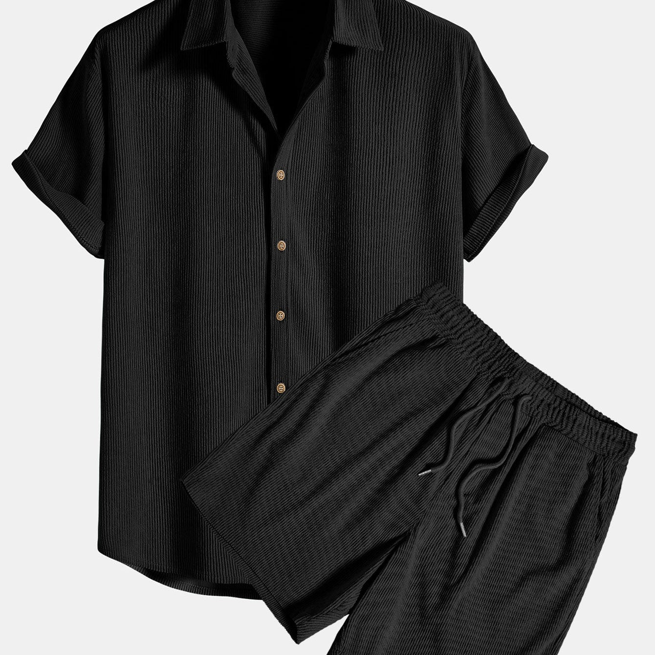 Conjunto de Camisa - Mistura de Veludo Cotelê com Botões à Frente & Toque Suave