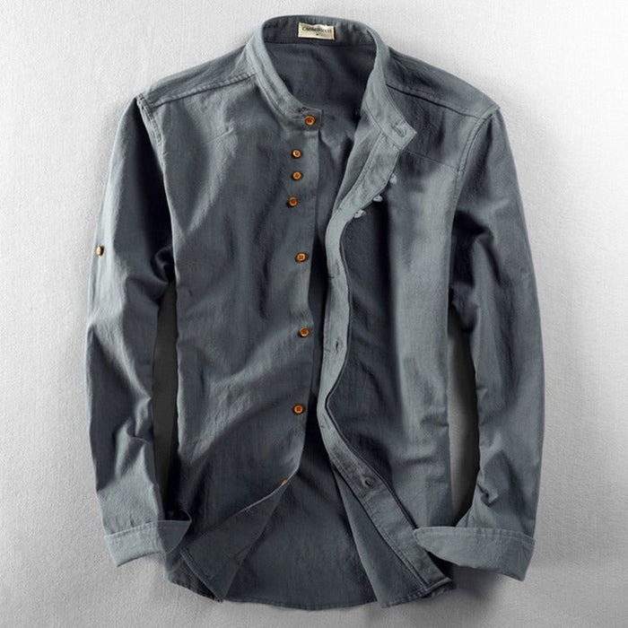 Camisa - Gola Alta e Fecho de Botão Vintage Respirável