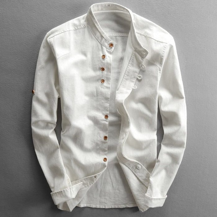 Camisa - Gola Alta e Fecho de Botão Vintage Respirável