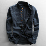 Camisa - Gola Alta e Fecho de Botão Vintage Respirável