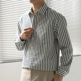 Camisa - Listrada Vertical de Manga Longa e Camadas Suaves