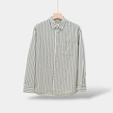 Camisa - Listrada Vertical de Manga Longa e Camadas Suaves