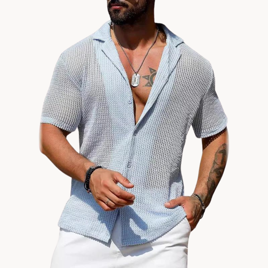 Camisa de Manga Curta – Malha Oca e Efeito de Fluxo de Ar Fresco