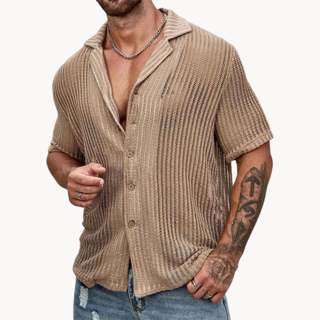 Camisa de Manga Curta – Malha Oca e Efeito de Fluxo de Ar Fresco