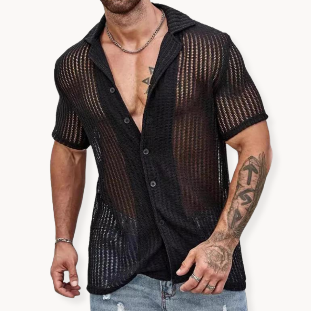 Camisa de Manga Curta – Malha Oca e Efeito de Fluxo de Ar Fresco