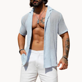 Camisa de Manga Curta – Malha Oca e Efeito de Fluxo de Ar Fresco