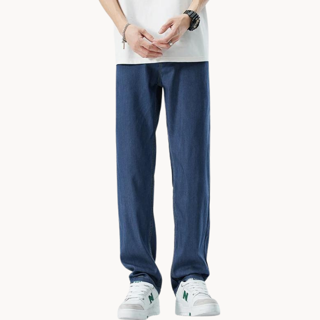 Calças - Mistura de Denim com Cintura Baixa e Corte Relaxado na Anca