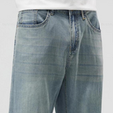 Calças - Mistura de Denim com Cintura Baixa e Corte Relaxado na Anca