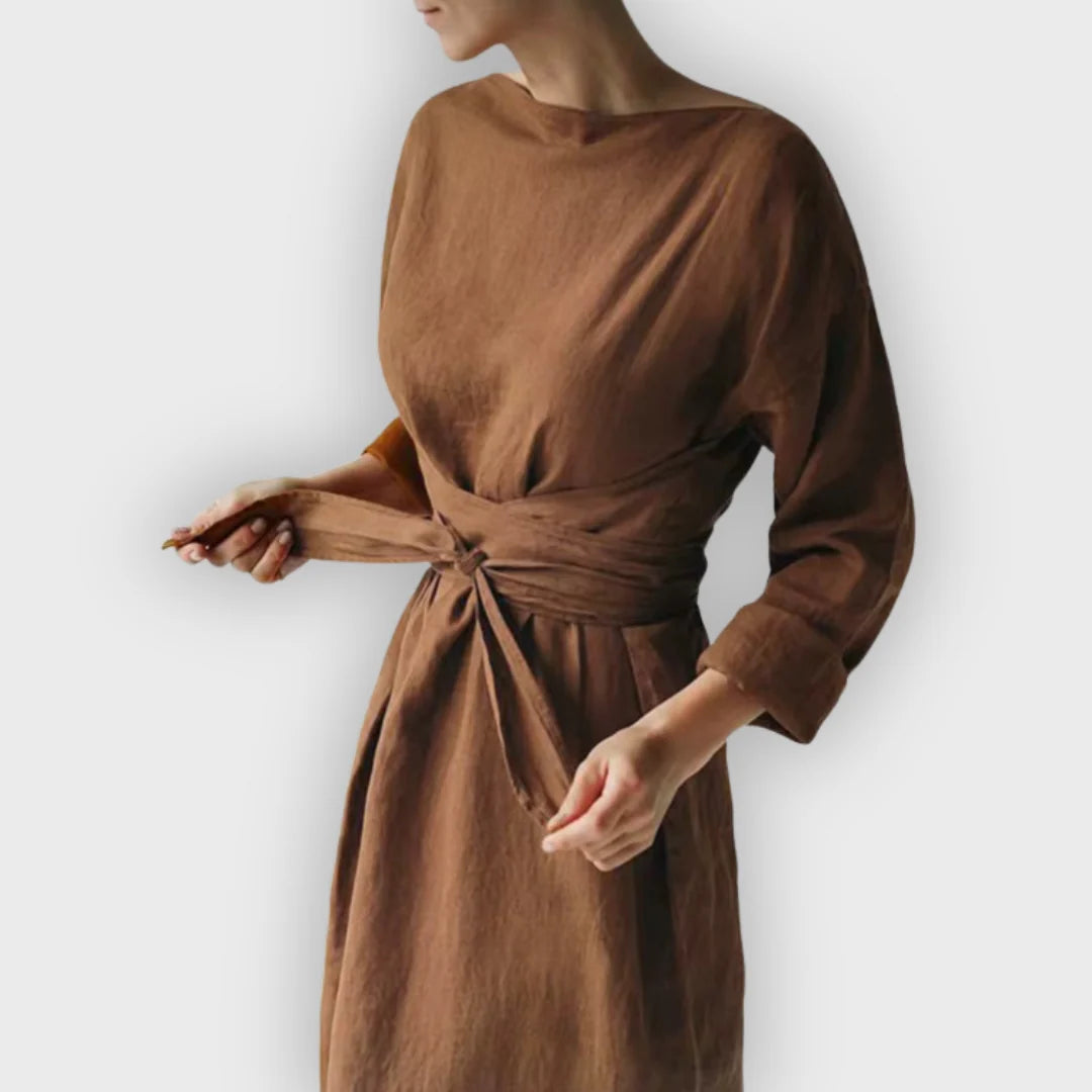 Marta | Vestido de Linho Elegante de Outono – Feito à Mão
